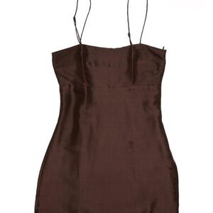Réalisation Par Raw Silk Christy Mini Dress in Brown XS NEW 90s minimal elegant